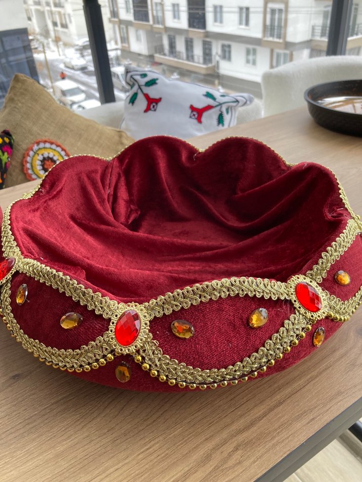 Kırmızı Kadife Taşlı kına tepsisi - Görsel 3