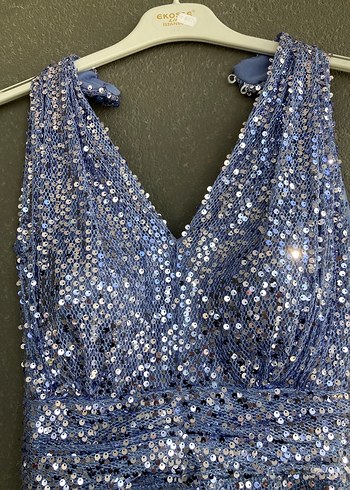 Payetli elbise mavi - Görsel 4