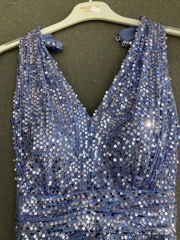 Payetli elbise mavi - Görsel 4