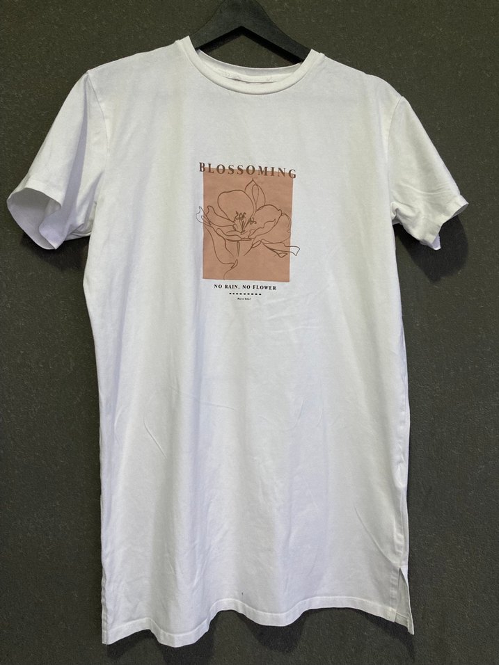 Beyaz Baskılı Pamuklu Kadın Tişört - Görsel 2