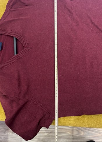 Bordo V Yaka Örgü Erkek Kazak - Görsel 5