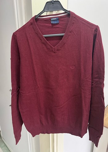 Bordo V Yaka Örgü Erkek Kazak - Görsel 2