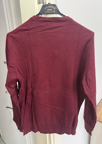 Bordo V Yaka Örgü Erkek Kazak - Görsel 3