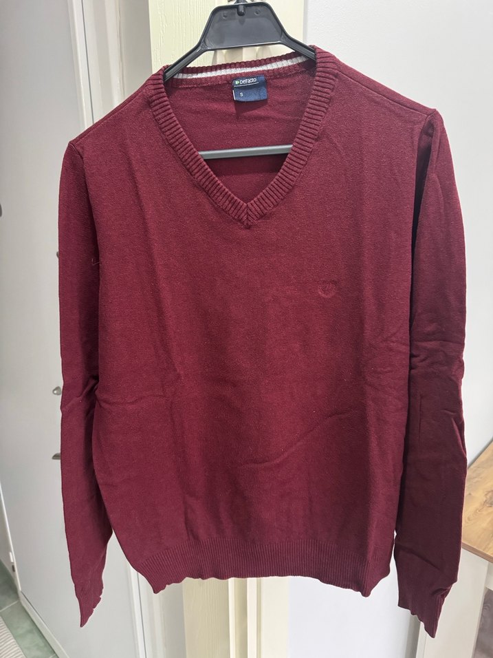 Bordo V Yaka Örgü Erkek Kazak - Görsel 2