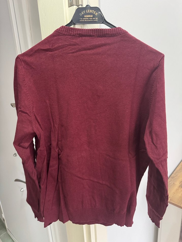 Bordo V Yaka Örgü Erkek Kazak - Görsel 3