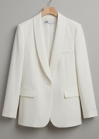 Zara Beyaz Tek Dugmeli Blazer Ceket