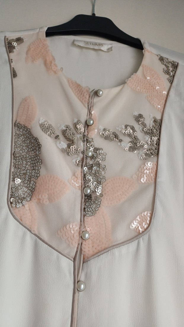 Düğmeli Beyaz Uzun Bohem Tunik - Görsel 2