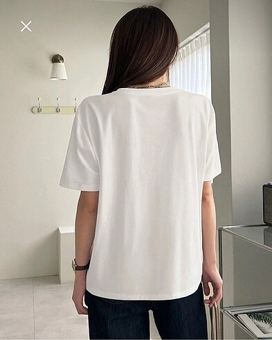 Diğer Beyaz oversize çift kalp tshirt