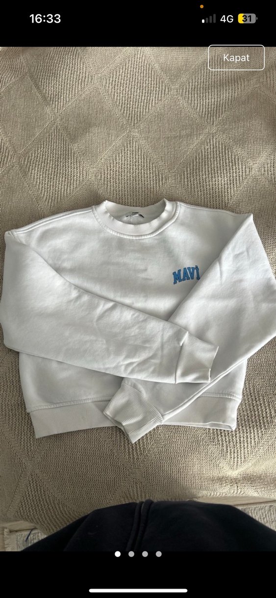 Beyaz Mavi Baskılı Örme Sweatshirt - Görsel 2