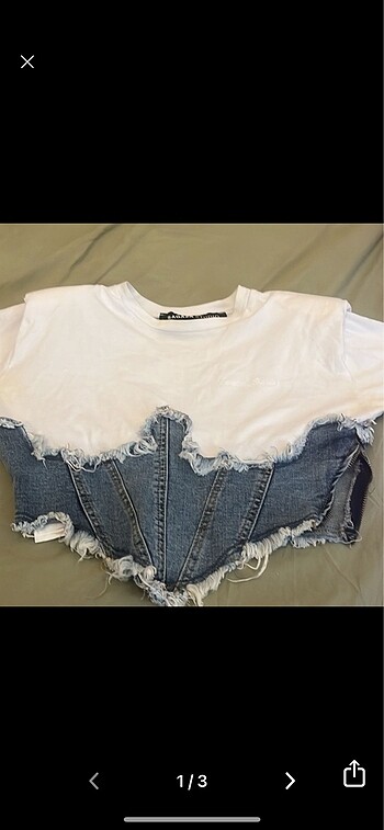 TrendyolxSagazaStudio Kot detaylı Beyaz T-shirt