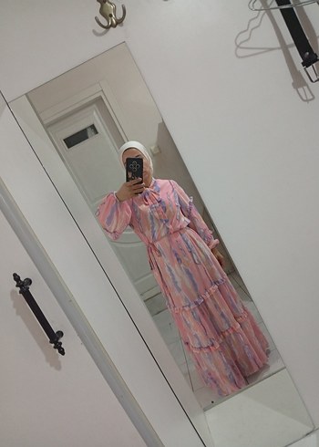 Pembe Bohem Uzun Elbise Fırfırlı - Görsel 4