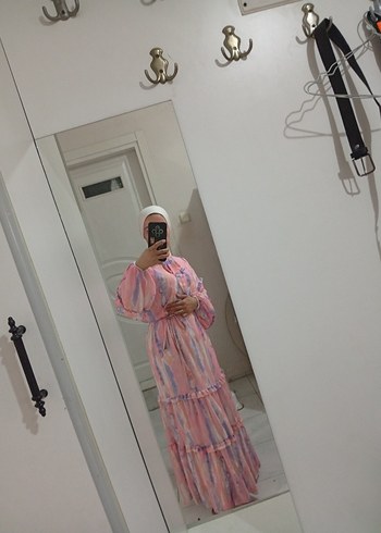 Pembe Bohem Uzun Elbise Fırfırlı - Görsel 2