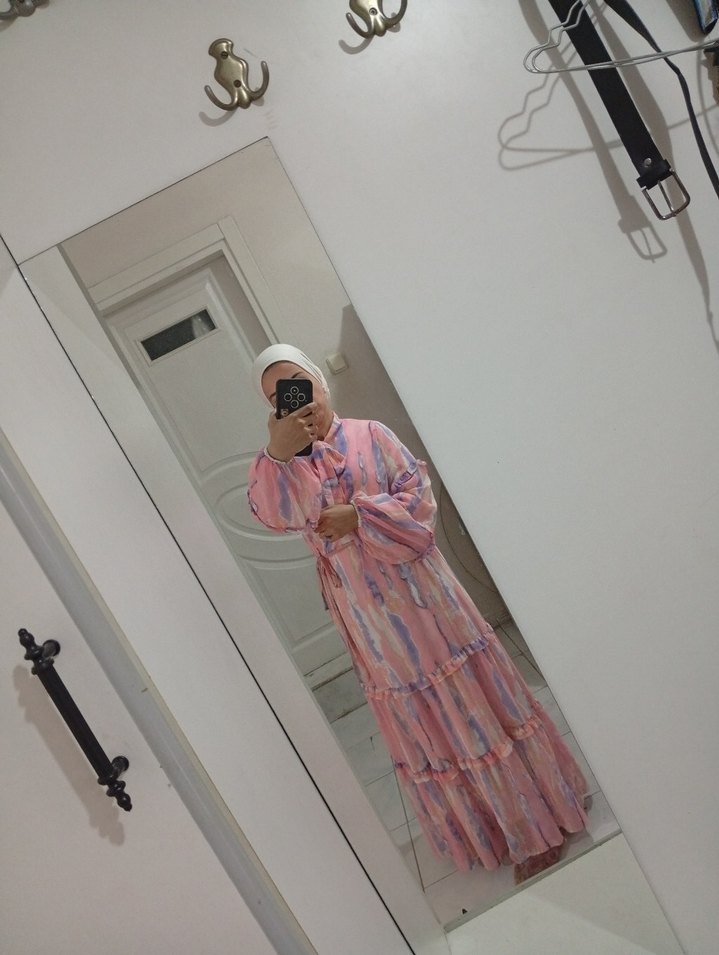 Pembe Bohem Uzun Elbise Fırfırlı - Görsel 3