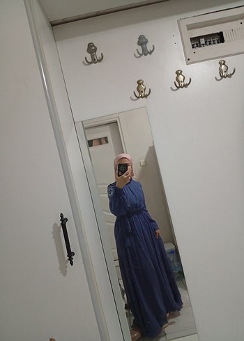 Uzun petrol mavisi abiye - Görsel 3