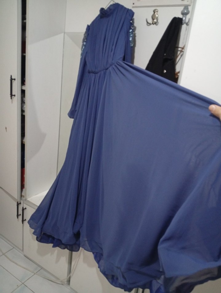 Uzun petrol mavisi abiye - Görsel 5