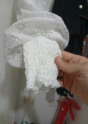 Uzun, Transparan, Bol Kesim Beyaz dantelli Elbise - Görsel 10