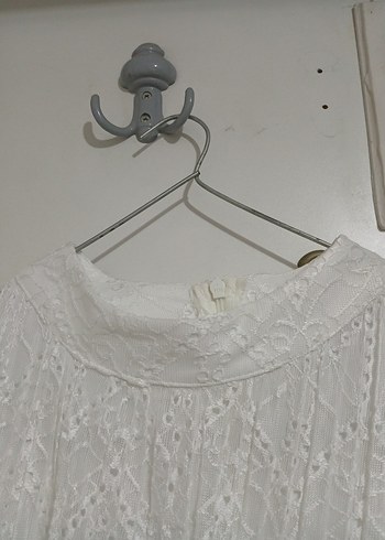 Uzun, Transparan, Bol Kesim Beyaz dantelli Elbise - Görsel 9