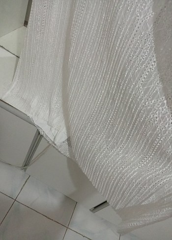 Uzun, Transparan, Bol Kesim Beyaz dantelli Elbise - Görsel 11