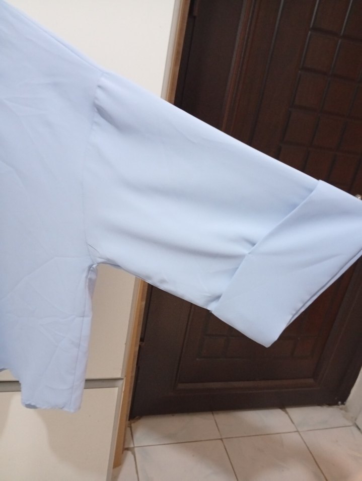 Mavi polyester uzun Kollu Düğmeli Gömlek - Görsel 3