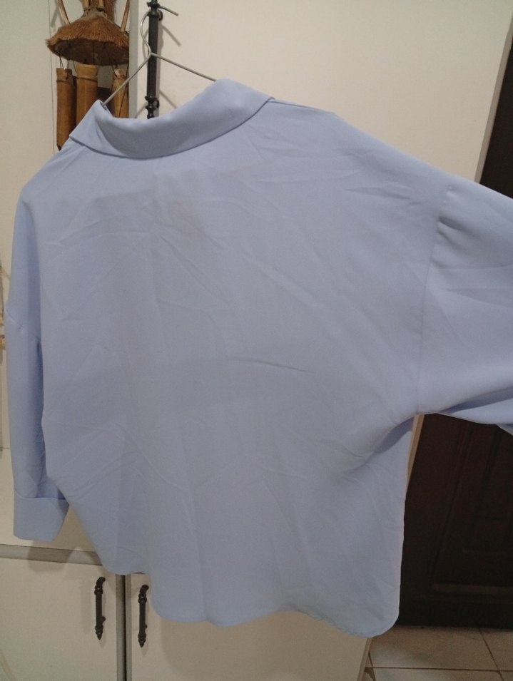 Mavi polyester uzun Kollu Düğmeli Gömlek - Görsel 5