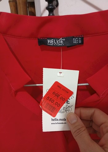 Kırmızı V Yaka Uzun Kollu Salaş Bluz - Görsel 4