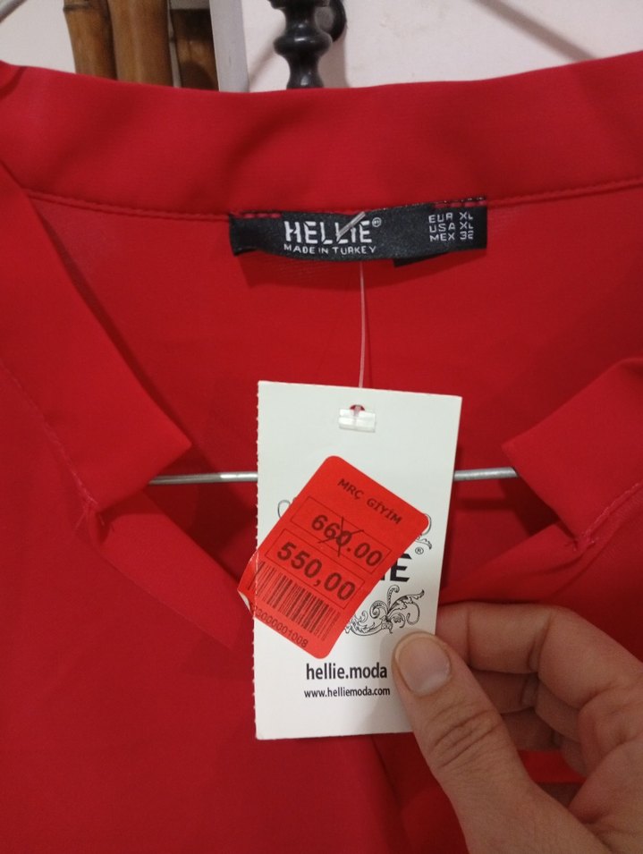 Kırmızı V Yaka Uzun Kollu Salaş Bluz - Görsel 4