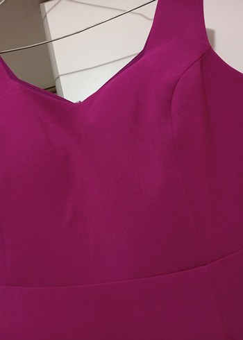 fuşya V Yaka Midi Elbise - Görsel 3