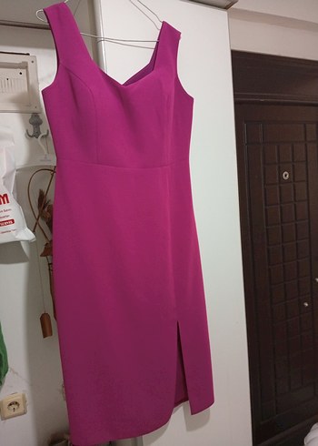 fuşya V Yaka Midi Elbise - Görsel 2