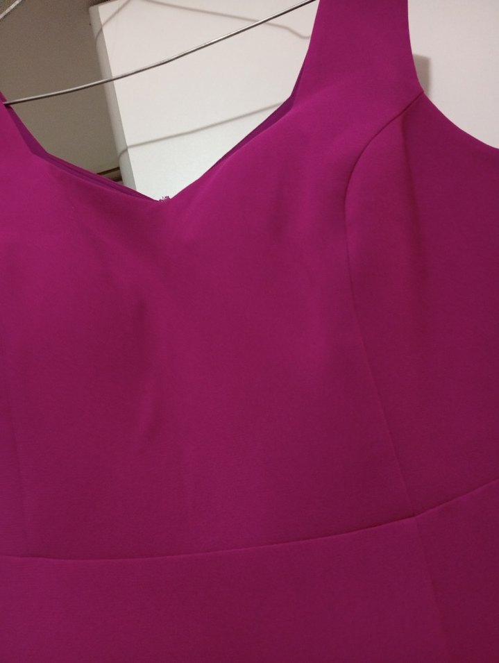 fuşya V Yaka Midi Elbise - Görsel 3