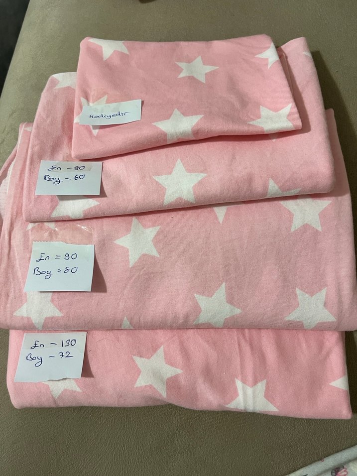 Pembe Yıldız Desenli parça kumaş - Görsel 2