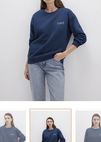 Mavi Gri Kadın Sweatshirt, Bisiklet Yaka, Rahat Kesim