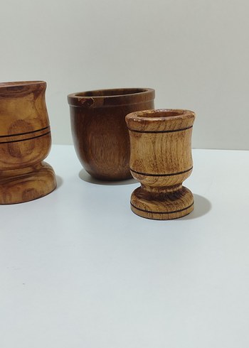 Üçlü eski antika Vintage ahşap havan - Görsel 4