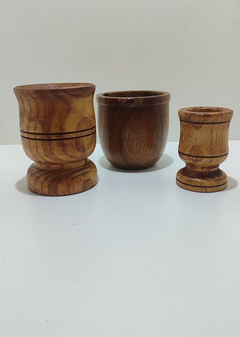 Üçlü eski antika Vintage ahşap havan - Görsel 3