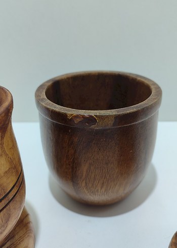 Üçlü eski antika Vintage ahşap havan - Görsel 6