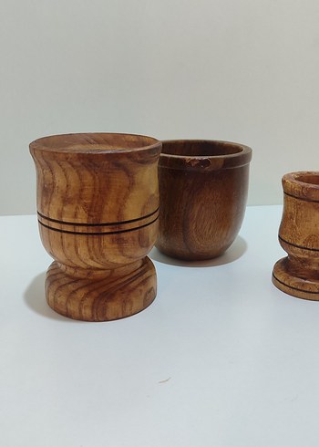 Üçlü eski antika Vintage ahşap havan - Görsel 2