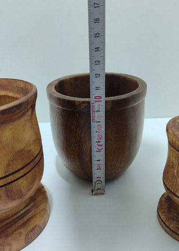 Üçlü eski antika Vintage ahşap havan - Görsel 8