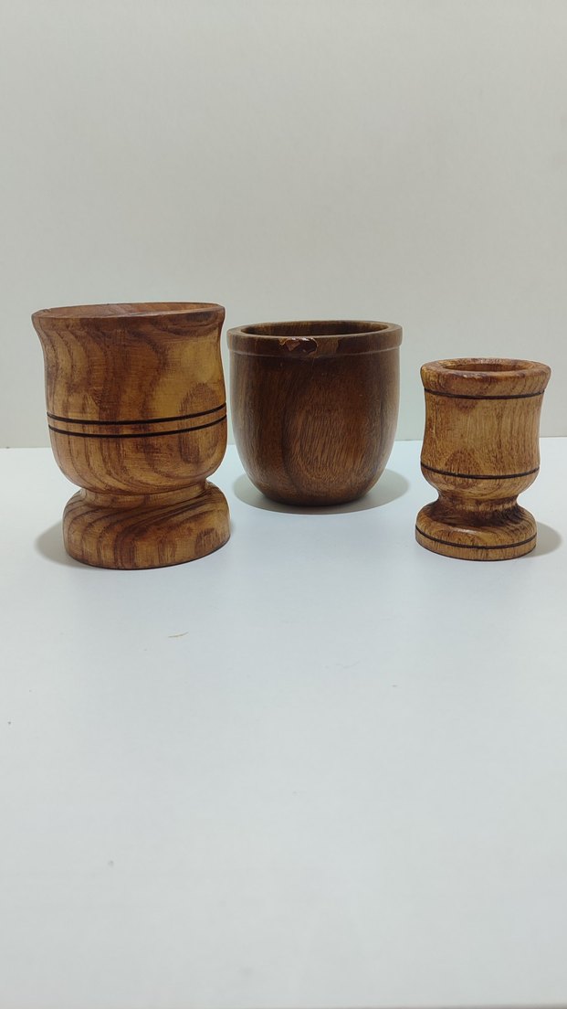 Üçlü eski antika Vintage ahşap havan - Görsel 3