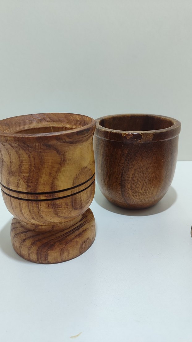 Üçlü eski antika Vintage ahşap havan - Görsel 5