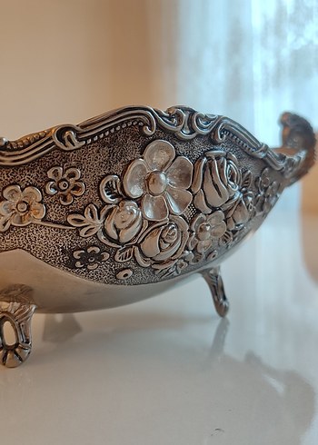 Eski Antika Vintage Alman Gümüş Kaplama Gondol Sunumluk - Görsel 3