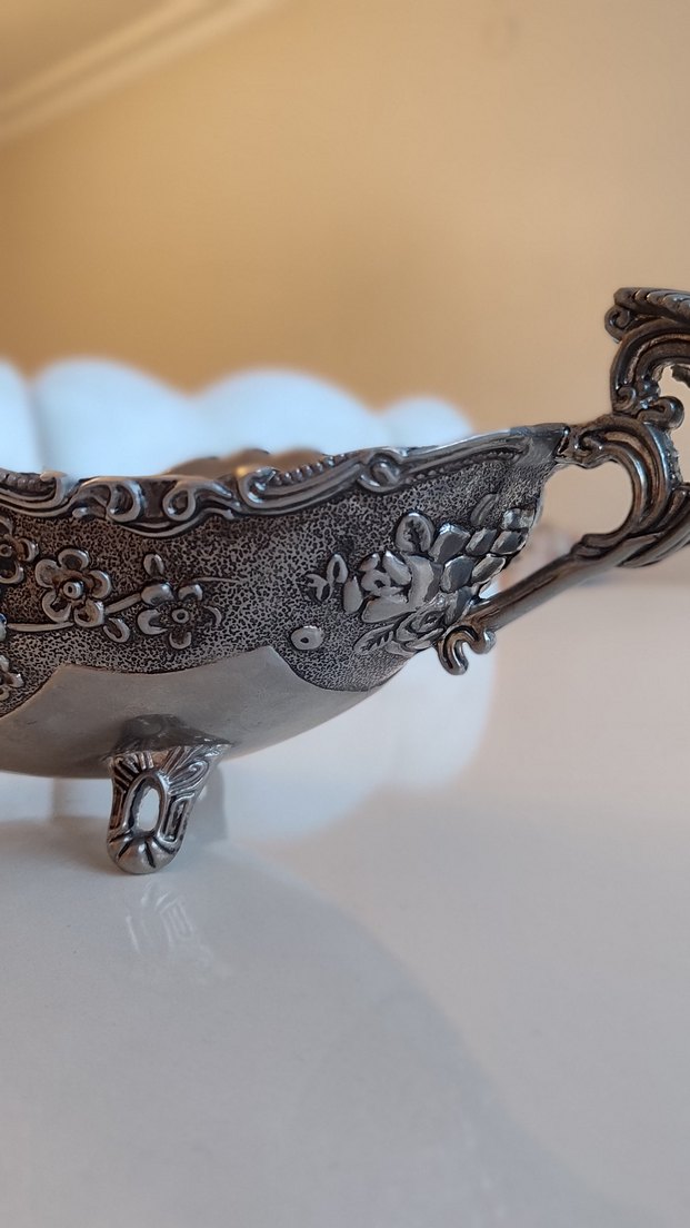 Eski Antika Vintage Alman Gümüş Kaplama Gondol Sunumluk - Görsel 4