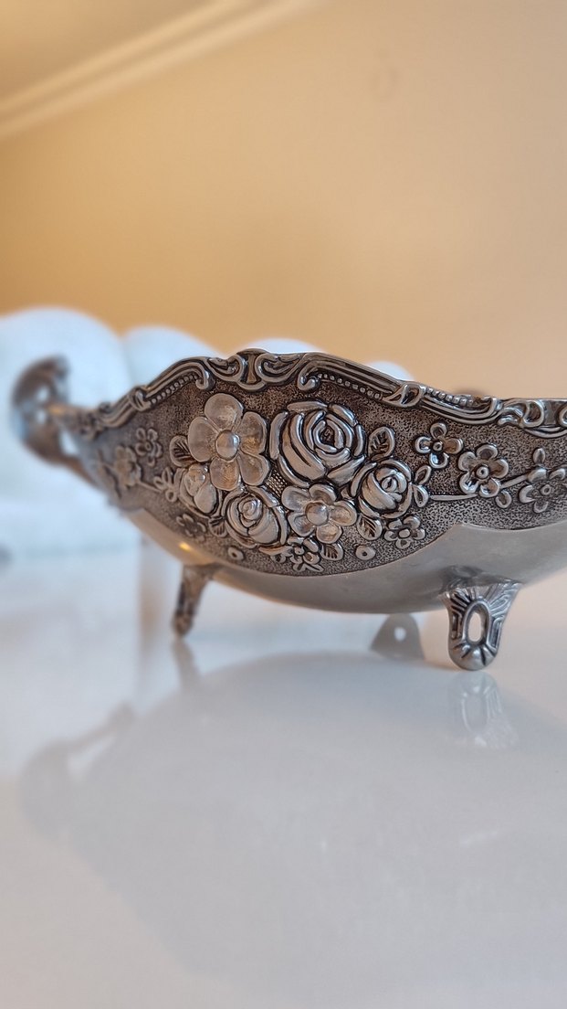 Eski Antika Vintage Alman Gümüş Kaplama Gondol Sunumluk - Görsel 5