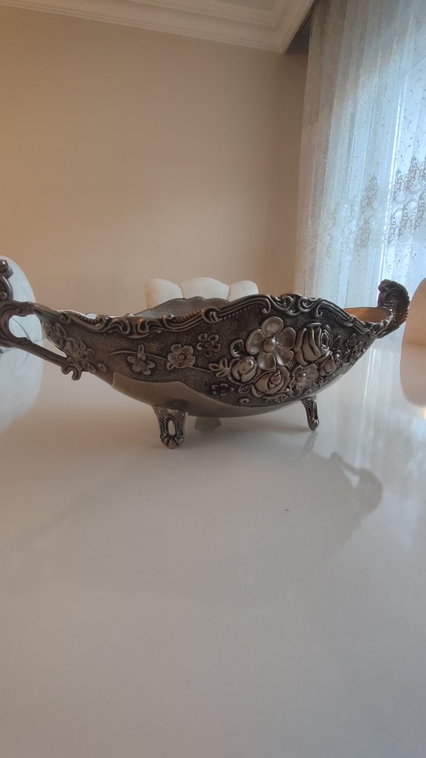 Eski Antika Vintage Alman Gümüş Kaplama Gondol Sunumluk - Görsel 2