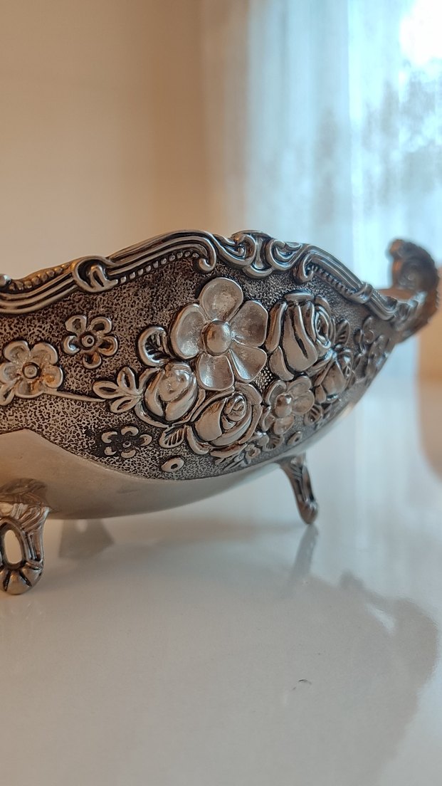 Eski Antika Vintage Alman Gümüş Kaplama Gondol Sunumluk - Görsel 3