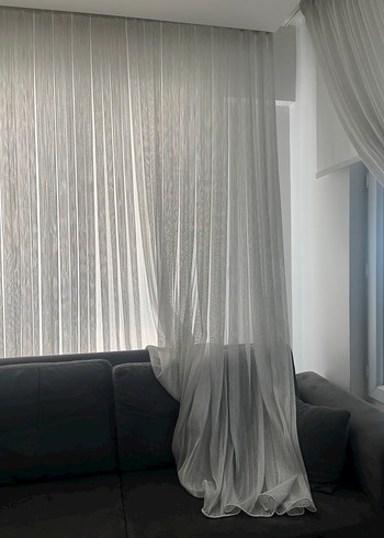 Taç Modern Beyaz Gri Tül Perde