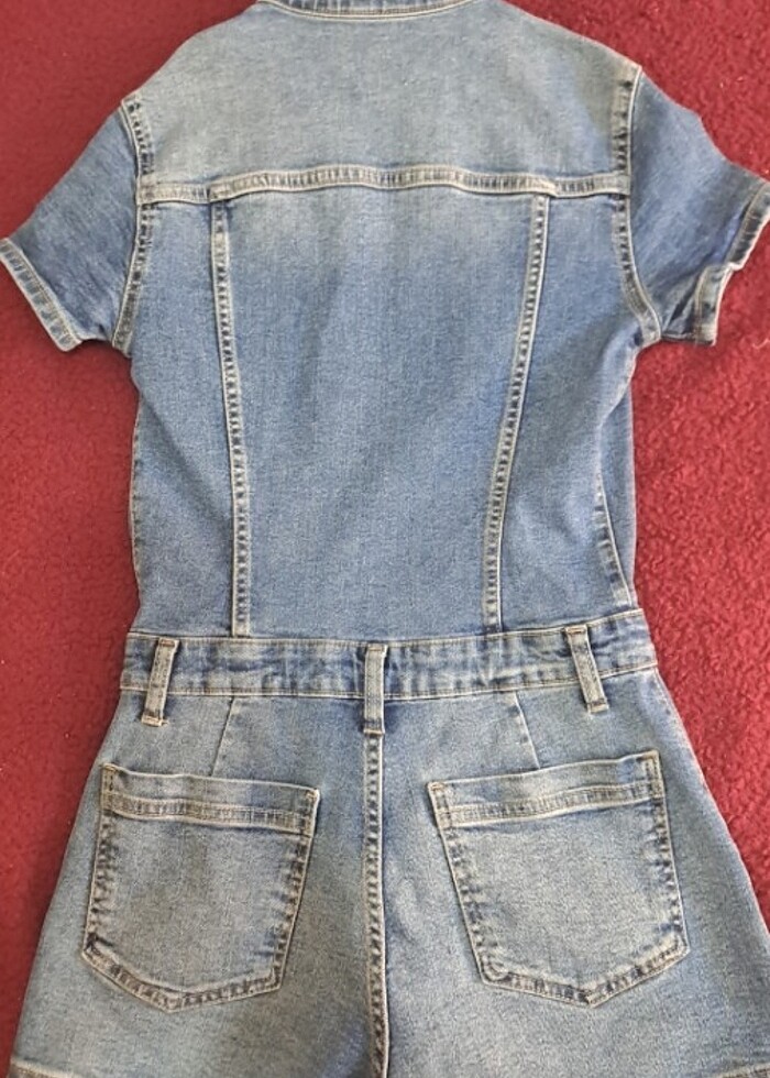 Şortlu vicuda oturan kot tulum - Görsel 2