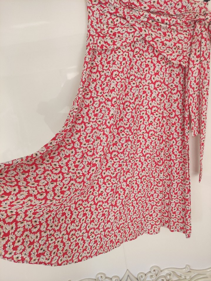 Kırmızı Drapeli Uzun Bohem Midi Etek - Görsel 2