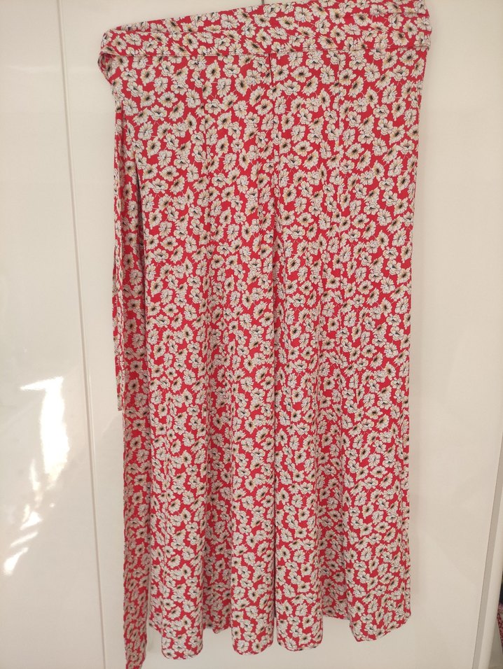 Kırmızı Drapeli Uzun Bohem Midi Etek - Görsel 3