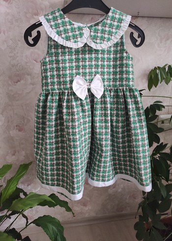 Fırfırlı Yakalı Yeşil Kız Elbisesi - Görsel 2