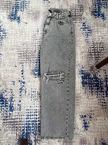 40 Beden gri Renk H&M wide leg dizi yırtık gri jean