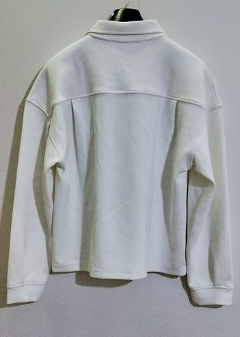 l Beden Düğmeli Beyaz Erkek dokuma Sweatshirt.
